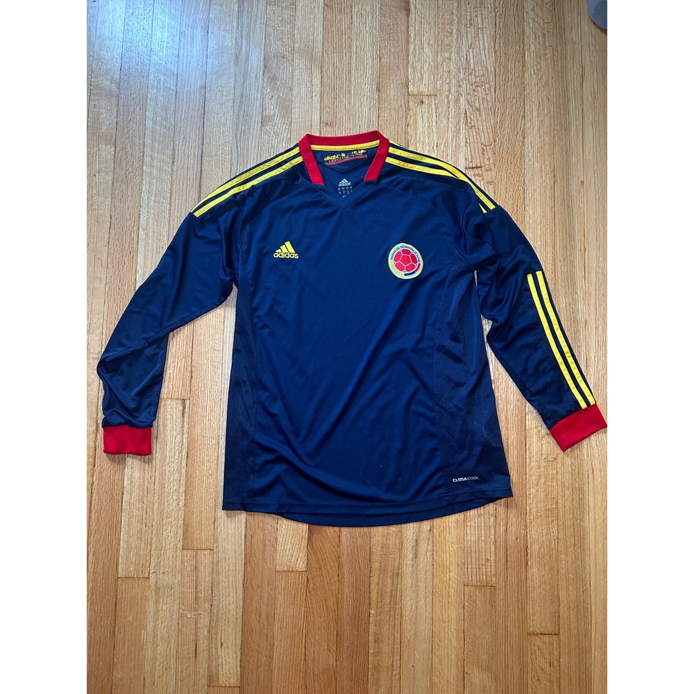 Adidas Colombia National Team Soccer Jersey Long Sleeve Navy Blue Mens Large